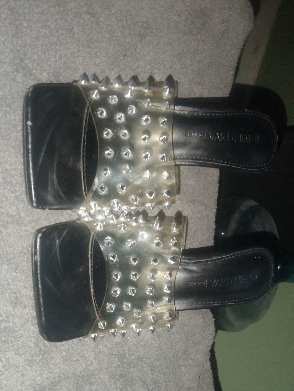 Makeup Forever Clear Spike-Stud Slide Sandals with Black Footbed